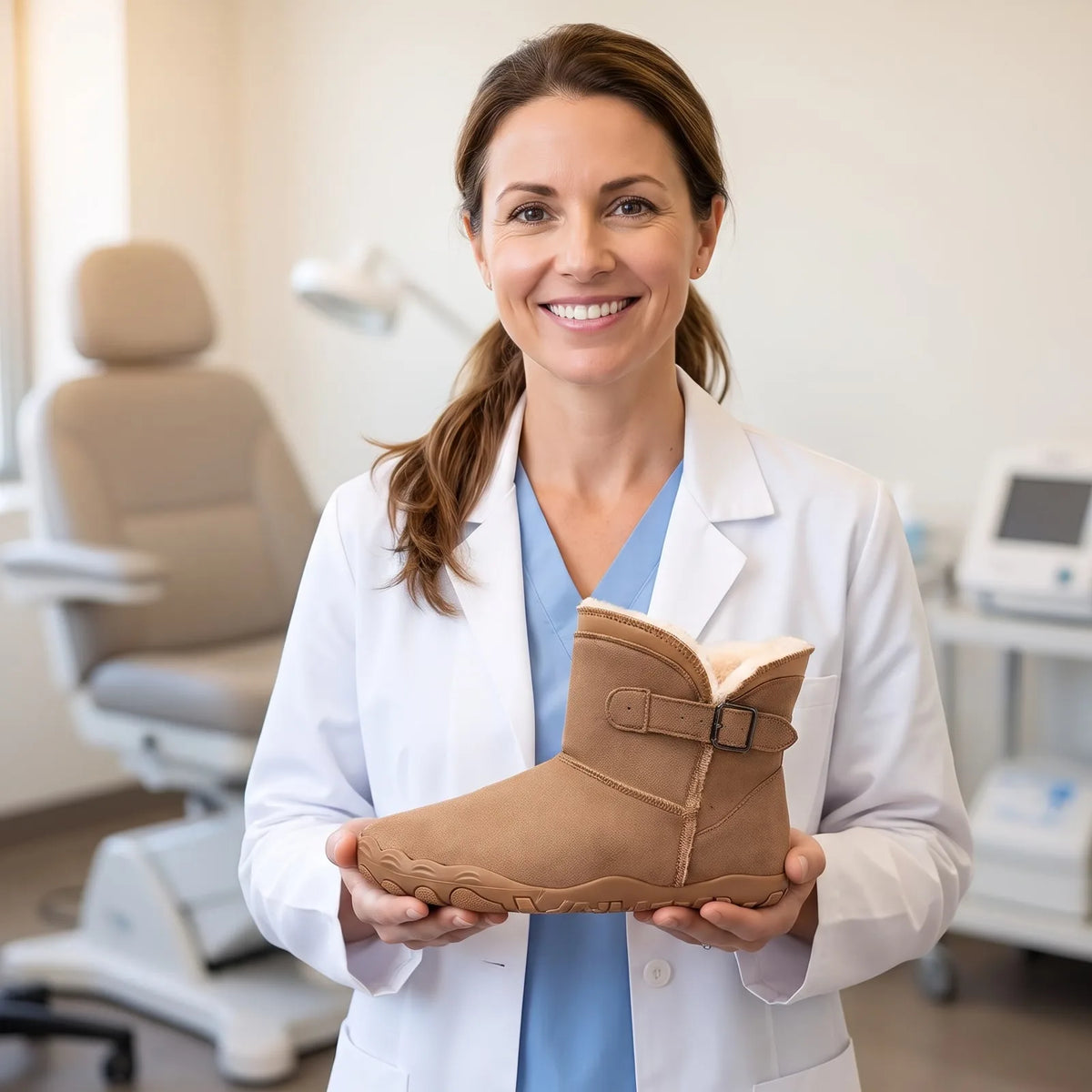 Foot specialist holding the Barecozy Winter Boot