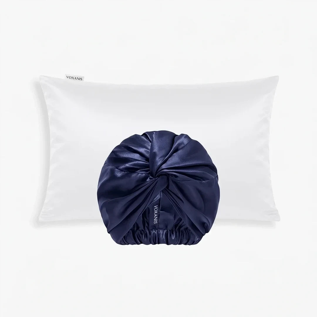 Pacchetto Dolcezza Voxanis, Federa Latte d'Avorio + Cuffia Blu Mezzanotte