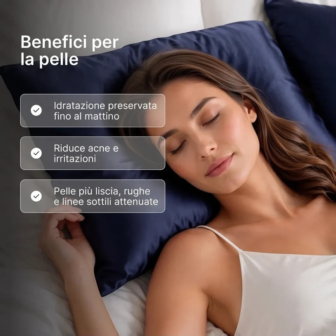 Benefici per la pelle con la federa in seta Blu Mezzanotte: idratazione, meno acne e irritazioni, pelle più liscia