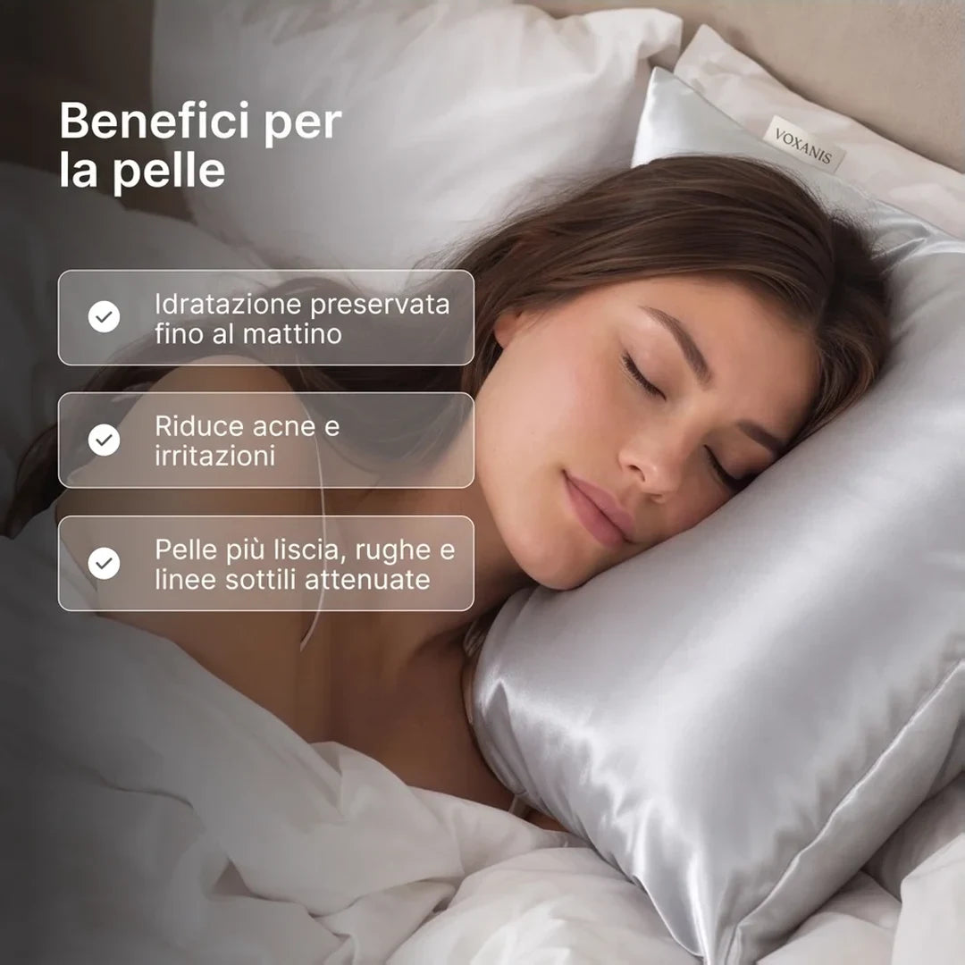Benefici per la pelle con la federa in seta Perla Grigia: idratazione, meno acne e irritazioni, pelle più liscia