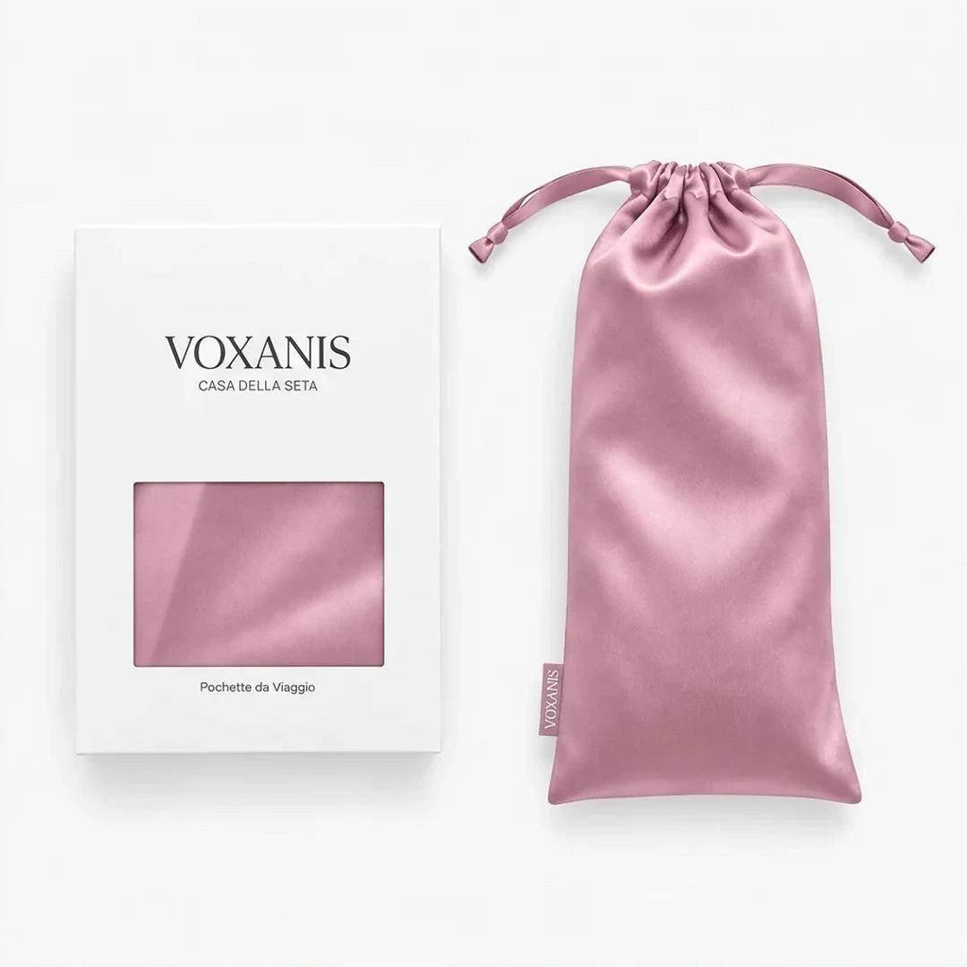 Pochette da viaggio in seta Voxanis, Rugiada di Maggio, con la sua confezione
