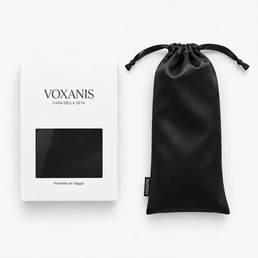 Pochette da viaggio in seta Voxanis, Velluto Nero, con la sua confezione